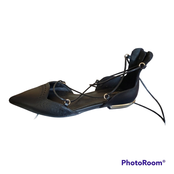 ALDO Pointed Toe Ballerina Ankle Wrap Black Flats - Size 5 / 35 - Picture 2 of 4